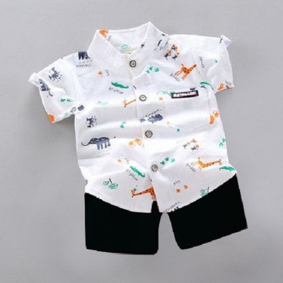 LITTLE MUNDA Baby Boys Casual Shirt Shorts(ANIMAL_BLACK_White)