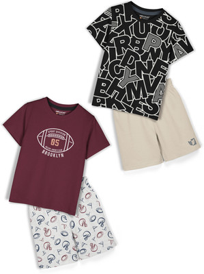 Hellcat Baby Boys & Baby Girls Casual T-shirt Shorts(Maroon2/Black2)