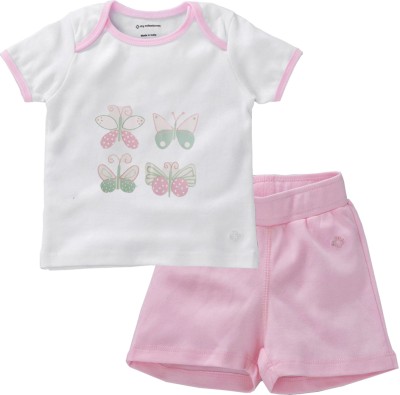 My Milestones Baby Girls Casual T-shirt Shorts(Pink)