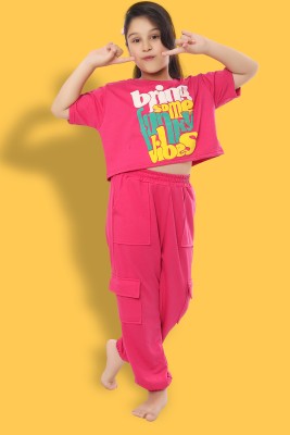 Ninos Dreams Girls Casual Top Track Pants(Pink)