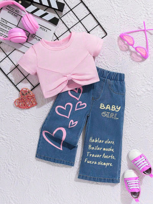 Modern Garments Girls Party(Festive) Top Jeans(Pink, Blue)