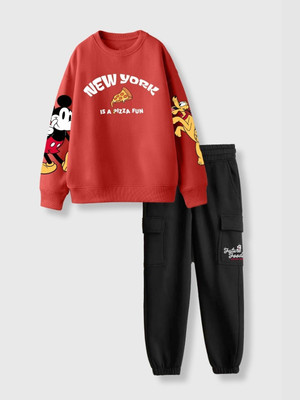 Nap Chief Boys & Girls Mickey Casual Sweatshirt Track Pants(Red Black)