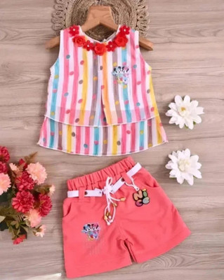 SJGARMENTS Baby Girls Party(Festive) Top Shorts(TOMATO)