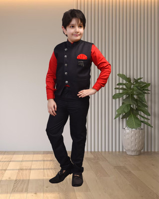 Zolario Boys Party(Festive) Waistcoat Shirt(Black)