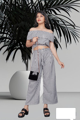 LEERUKA Girls Party(Festive) Top Trouser(white black)