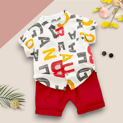 PROVOGUE Baby Boys & Baby Girls Party(Festive) Shirt Shorts(ABCD_RED)