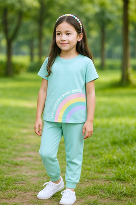Bubble Berry Baby Girls Casual T-shirt Trouser(Light Blue)