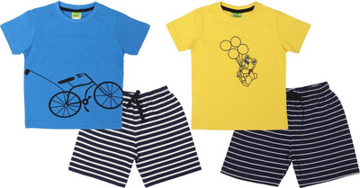 ShaishavWears Baby Boys Casual T-shirt Shorts(Sky Blue - Yellow)