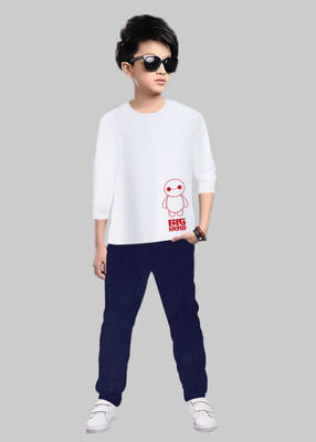 SIXER Boys Casual T-shirt Track Pants(NAVY, WHITE)