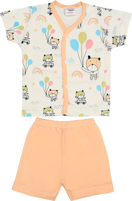 happiee bears Baby Boys & Baby Girls Casual Shirt Shorts(Peach)