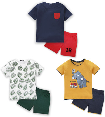 tarsier Baby Boys & Baby Girls Casual T-shirt Shorts(elephant-navy poc-leaf)