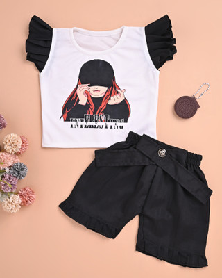 SM Avenew Store Baby Girls Casual T-shirt Shorts(Midnight Mousse)