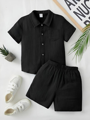 The Fashion Prime Boys Casual Shirt Shorts(Black)