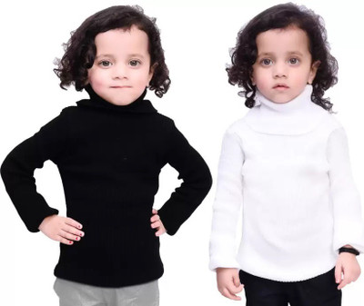OMNI FASHION Solid High Neck Formal Baby Boys & Baby Girls Black, White Sweater