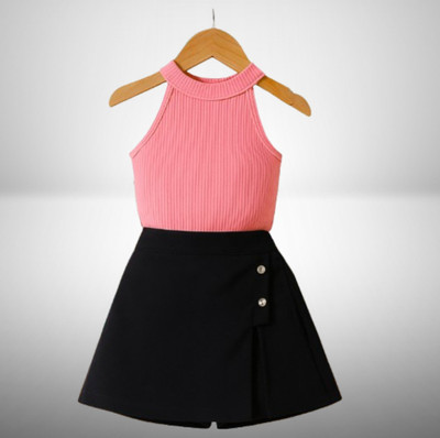 RIYASNHI Girls Casual Top Shorts(Pink, Black)