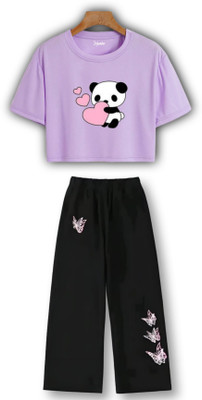Stylander Girls Kung Fu Panda Casual T-shirt Pyjama(LAVENDER)