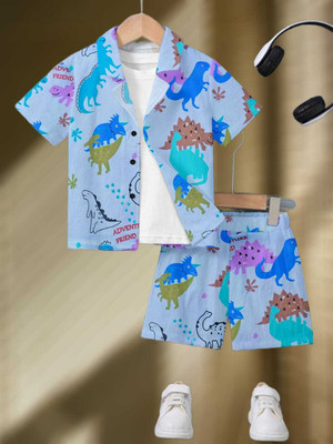 ECLORA Baby Boys & Baby Girls Dinosaur Casual Shirt Shorts(Blue)