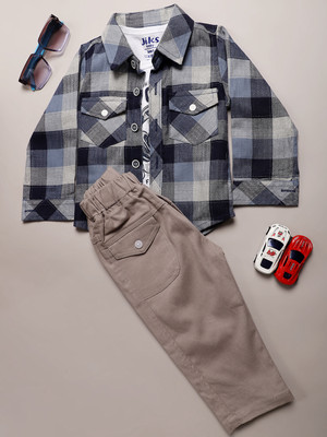 V-MART Baby Boys Casual Shirt Pant(Blue & Grey)