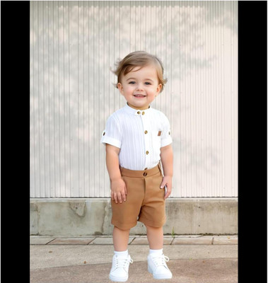 Riyannshi Boys Casual Shirt Pant(Brown)