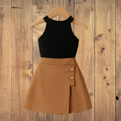 RIYANSHI Girls Casual Top Skirt(Black, Brown)