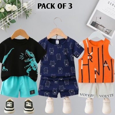 CALCUTTA FASHION Baby Boys & Baby Girls Casual T-shirt Shorts(BLACK,ORANGE,NAVY BLUE)