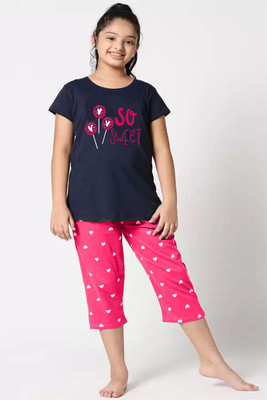 HEYDALS Girls Casual T-shirt Capri(Navy)