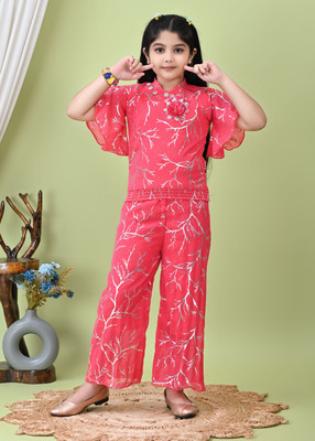 AFTAB DRESSES Girls Party(Festive) Top Pant(TOMATO)
