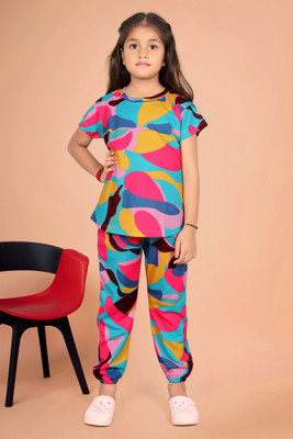 NVELIS Girls Casual T-shirt Pyjama(Multi)