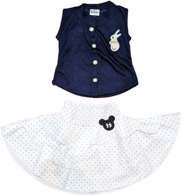 Tutli Putli Baby Girls Casual Top Skirt(Blue, White)
