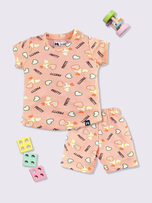 YK X Minute Mirth Boys & Girls Casual T-shirt Shorts(Peach)