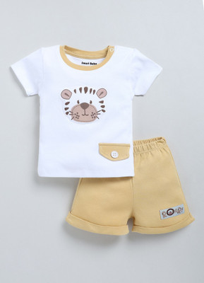 Smart Baby Baby Boys Casual T-shirt Shorts(White & Yellow)