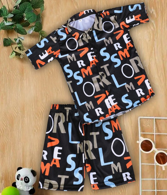 Sovira Ethinic Baby Boys & Baby Girls Casual Shirt Shorts(Black)