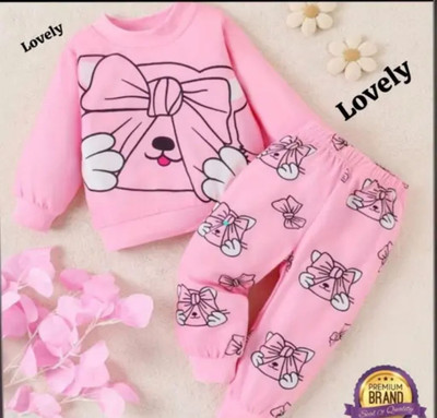 AD LOVELY Fashion wear Girls Casual T-shirt Pant(Pink)