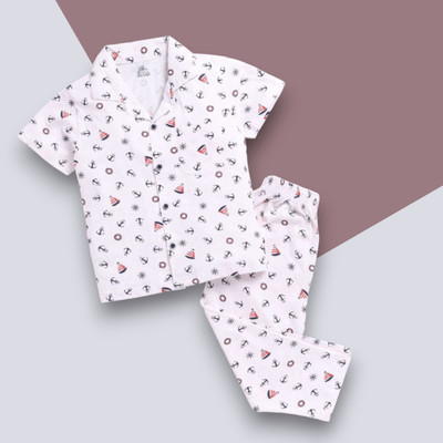 DENVIRA Baby Boys & Baby Girls Casual Shirt Pyjama(BOAT_WHITE)