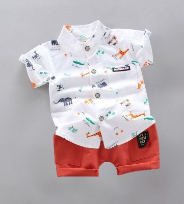 vrunda creation Baby Boys & Baby Girls Casual Shirt Shorts(White)