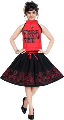 DEBDESHIK Girls Party(Festive) Top Skirt(Red)