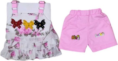 Fashiva Baby Girls Casual Top Shorts(Pink)