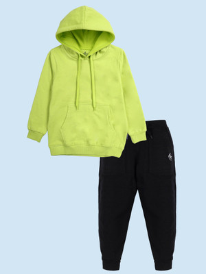 KiddoPanti Boys Casual Sweatshirt Track Pants(Neon Green & Black)
