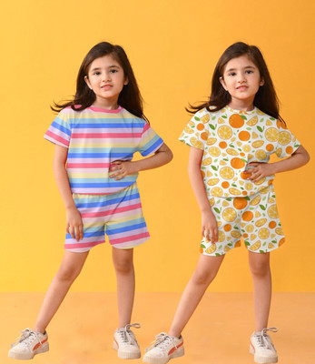 FEBVIBE Girls Casual T-shirt Shorts(Multicolor 14)