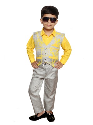 NAMOSTU Baby Boys Casual Waistcoat Shirt, Pant(Yellow)