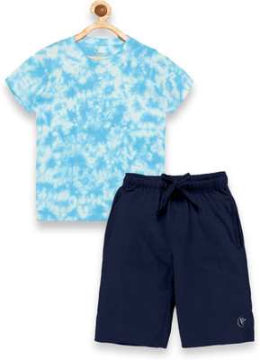 KiddoPanti Boys Casual T-shirt Shorts(Blue & Navy Blue)