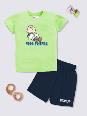 YK X Minute Mirth Boys & Girls Pluto Casual T-shirt Shorts(Lime Green)