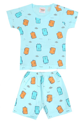 happiee bears Baby Boys & Baby Girls Casual T-shirt Shorts(Blue)