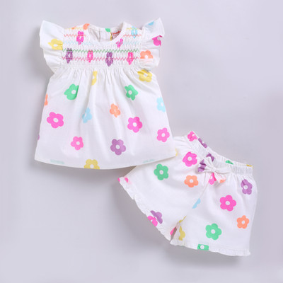 Snuggly Monkey Baby Girls Casual Top Shorts(White)