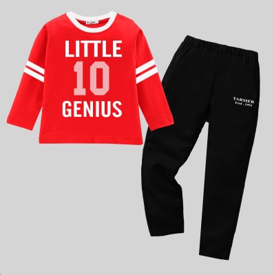 tarsier Baby Boys & Baby Girls Casual T-shirt Track Pants(Genius red L.slv_BK pant)