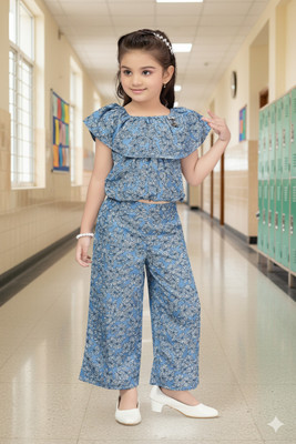 SOULSHINE Baby Girls Casual Top Pant(Blue)