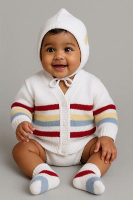 Little Angels Baby Boys Casual Cardigan Cap, Socks(White & Red)