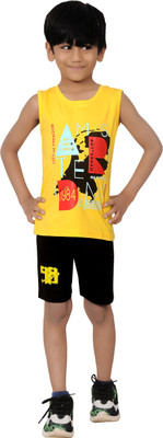 KidsBite Baby Boys Casual T-shirt Shorts(YELLOW-BLACK)
