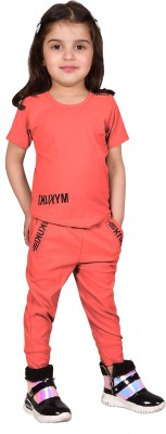 MTKUKI Girls Casual T-shirt Track Pants(Orange)