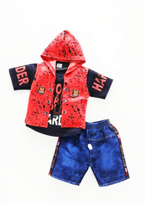 SHIRAZIKIDSWEAR Boys Casual T-shirt Shorts(RED)